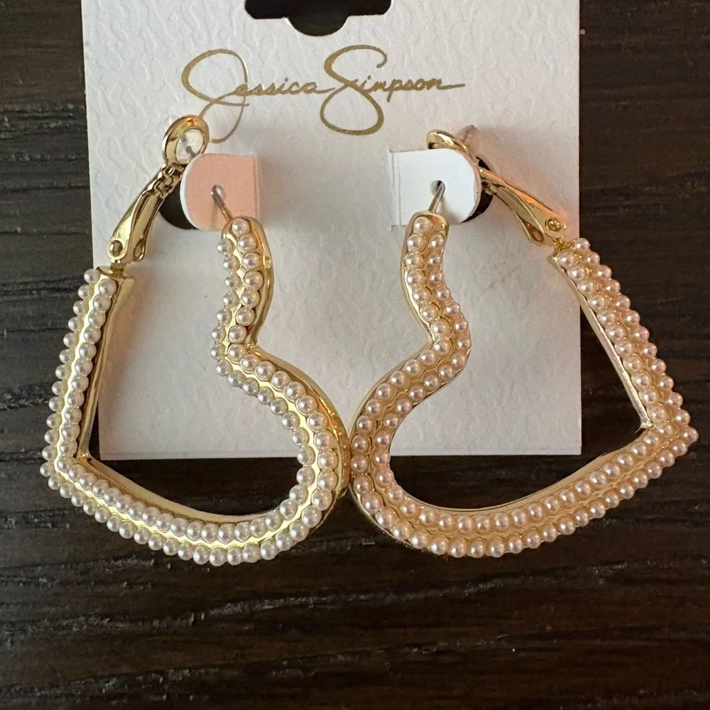 NEW Jessica Simpson Gold and Pearl Hoop Earrings